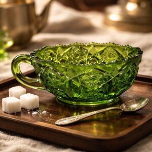 L.E. Smith Heritage Quintec green glass nappy bowl/candy dish